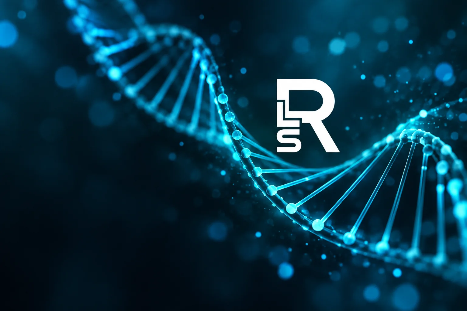 Teal and blue DNA concept inspired by the RLS homepage video, with the white RLS monogram included in the artwork.